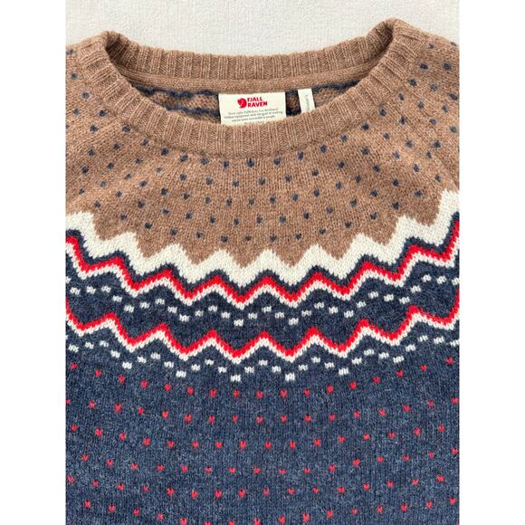 Fjallraven Women's Ovik 100% Wool Fair Isle Sweater Blue Brown Cabincore XL - Picture 7 of 13